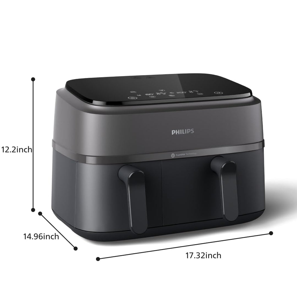 Philips Dual Basket Air Fryer - Healthy, Fast, and Versatile Cooking, 9.5QT Capacity, Touchscreen, 2-Drawer Design (NA350/00)