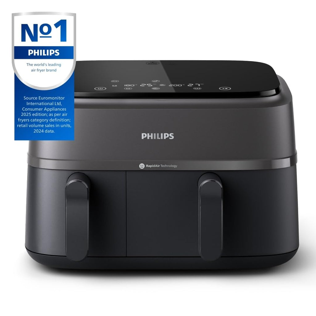 Philips Dual Basket Air Fryer - Healthy, Fast, and Versatile Cooking, 9.5QT Capacity, Touchscreen, 2-Drawer Design (NA350/00)