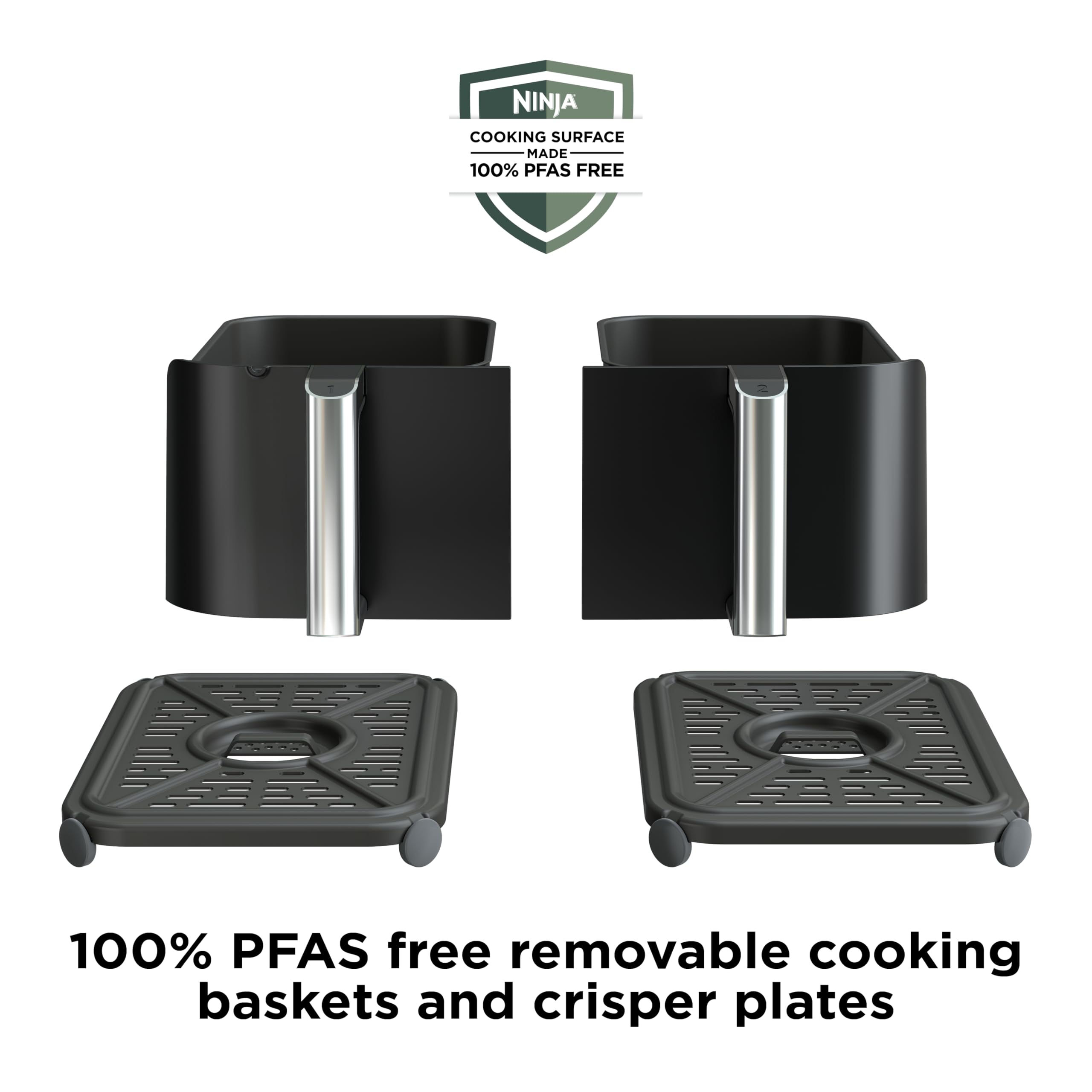 Ninja DZ302 Air Fryer: 10QT dual basket, cook two foods at once, 6-in-1 functions, powerful and efficient cooking.